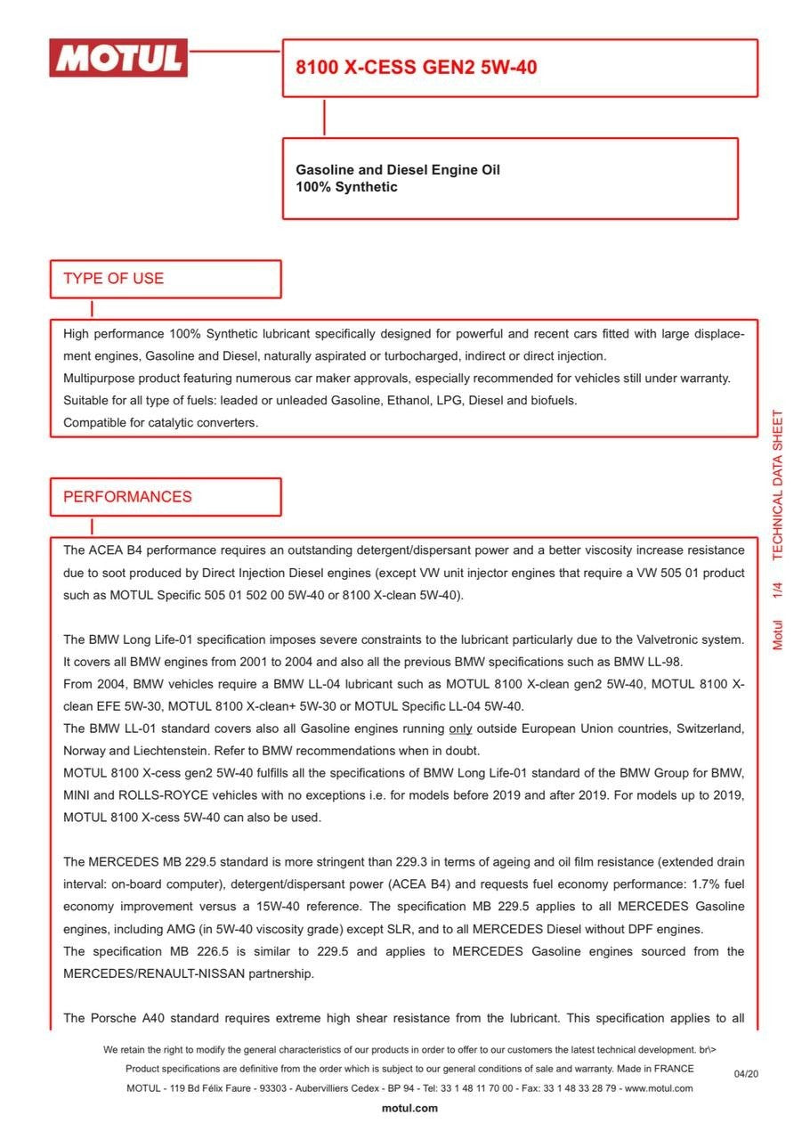 PREMIUM MOTUL 8100 X-Clean GEN2 5W40 C3 Fully Synthetic Engine Oil 109762 6L