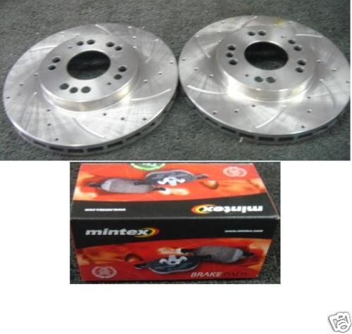 FOR MITSUBISHI FTO 1.8 2.0 GR BRAKE DISC FRONT CROSS DRILLED GROOVED MINTEX PAD