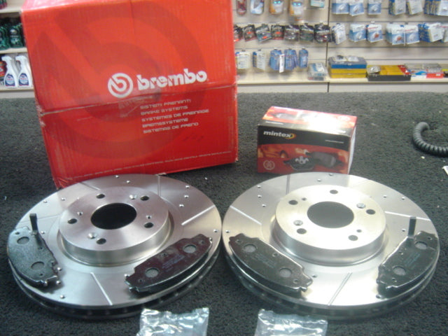 FITS  CIVIC TYPE R EP3 BREMBO DRILLED GROOVED BRAKE DISC DISCS AND  MINTEX PADS