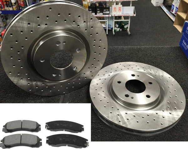 FOR MITSUBISHI LANCER EVOLUTION 4 5 2 POT CALIPER CROSS DRILLED BRAKE DISC PADS 