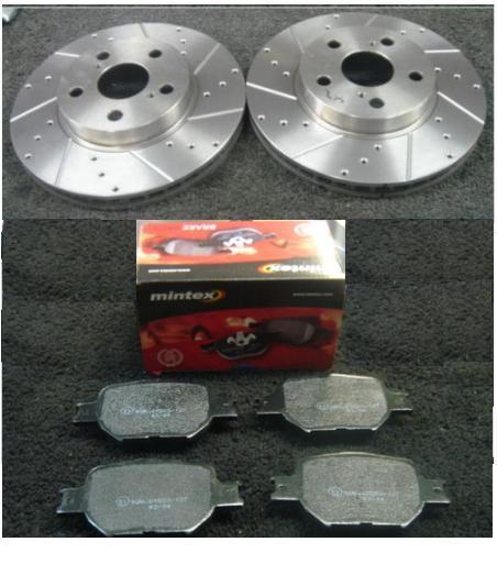 FOR CELICA 1.8VVTI 190 1999-2006 DRILLED GROOVED FRONT BRAKE DISC MINTEX PADS