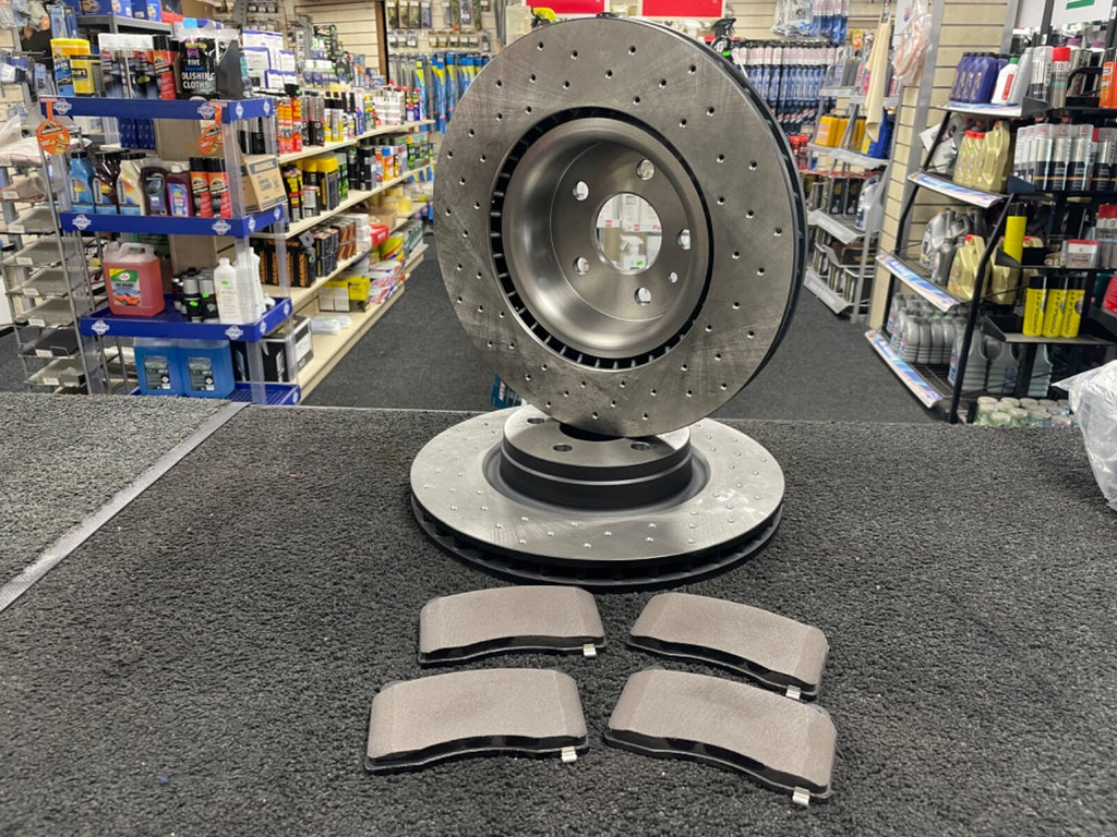 FOR TESLA MODEL S LONG RANGE FRONT DRILLED PERFORMANCE BRAKE DISCS 355MM & PADS 