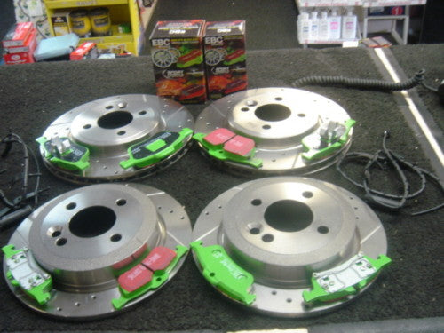 MINI ONE COOPER S BRAKE DISC CROSS DRILLED GROOVED BRAKE DISC EBC GREEN STUFFPAD