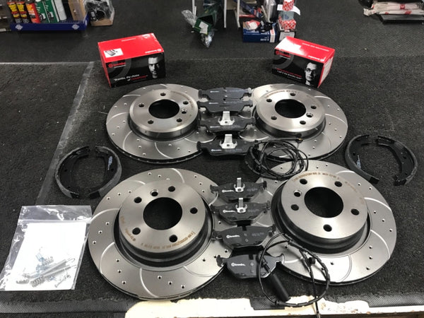BMW 325Ci SPORT BRAKE DISC CROSS DRILLED BRAKE HANDBRAKE SHOE FITTING KIT 