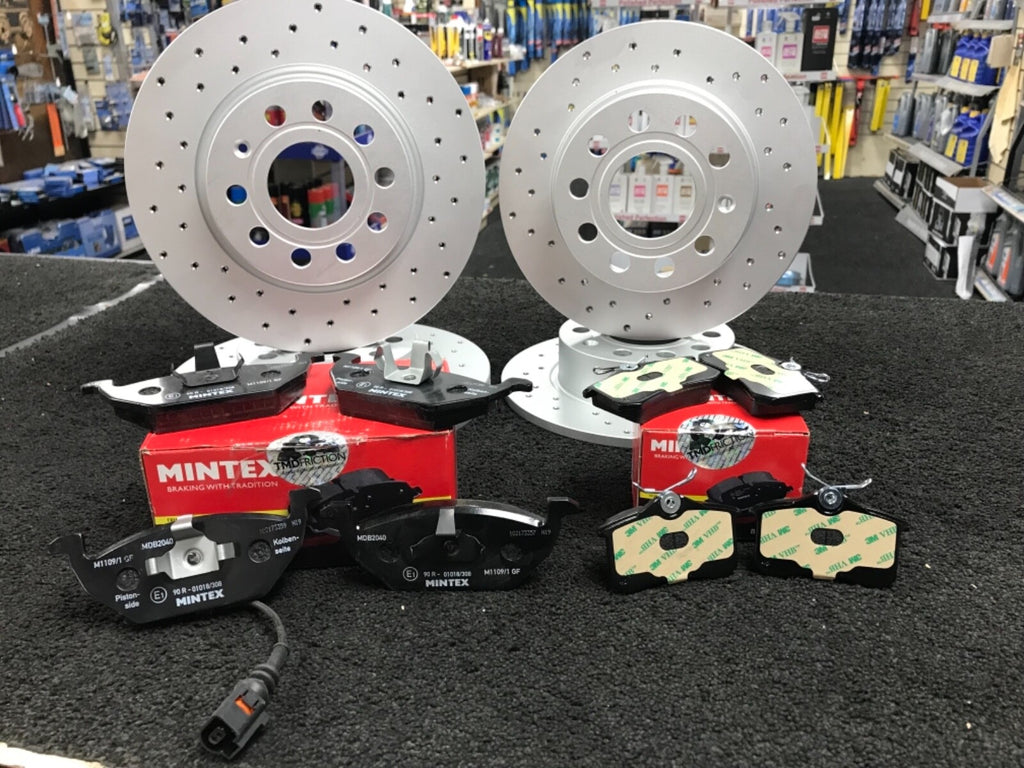 FOR SEAT LEON ALTEA TOLEDO CROSS DRILLED BRAKE DISCS MINTEX BRAKE PADS