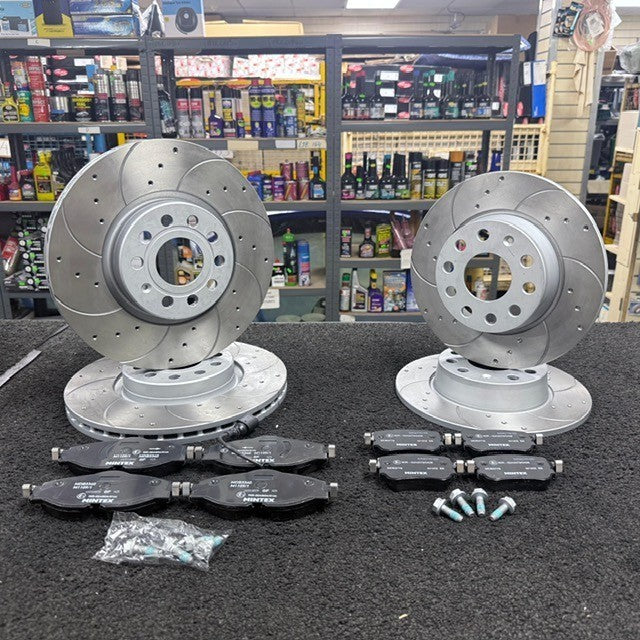 VW GOLF MK7 1.5TSi R-LINE EVO DRILLED GROOVED BRAKE DISCS PADS FRONT REAR SET
