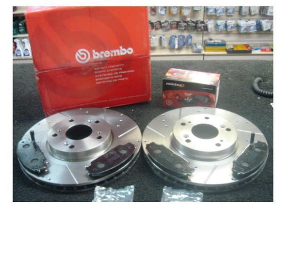 FITS  CIVIC TYPE R EP3 BRAKE DISC FRONT BREMBO CROSS DRILLED GROOVED BRAKE PADS