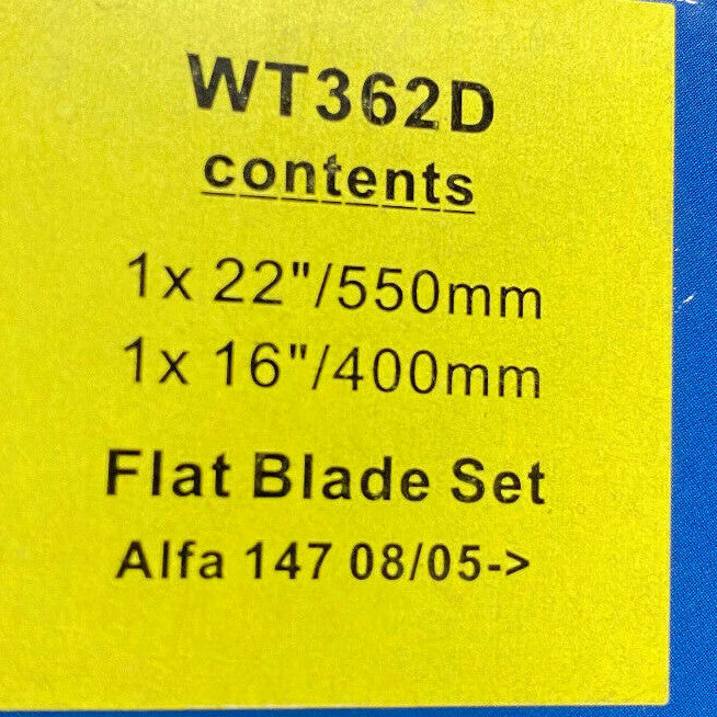 FOR ALFA ROMEO 147 08/2005> FRONT 22" 16" WIPER BLADES SET PAIR WT362D