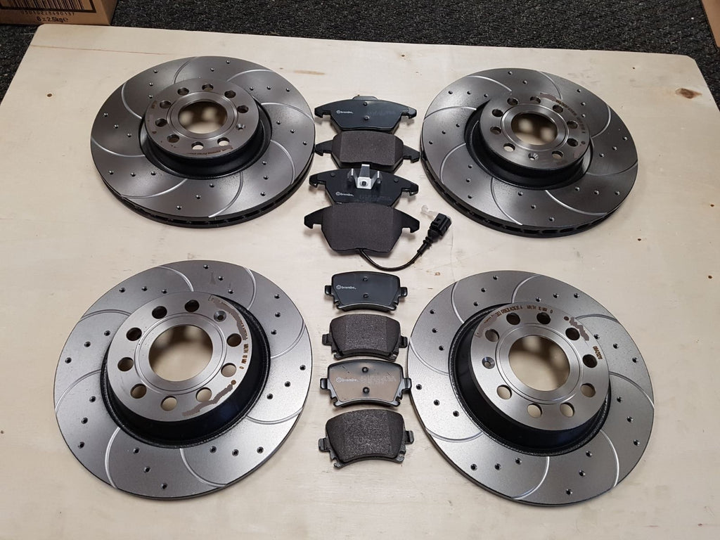 VW SCIROCCO TSi TFSi TDi 170BHPBREMBO BRAKE DISC CROSS DRILLED GROOVED BRAKE PAD