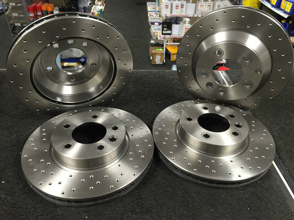 VW TOUAREG 2.5 BRAKE DISC PERFORMANCE CROSS DRILLED FRONT REAR 314mm+308mm