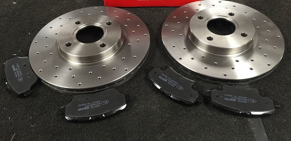 FOR FIAT 500 LOUNGE SPORT 1.2 1.3D BRAKE DISCS CROSS DRILLED MINTEX BRAKE PAD