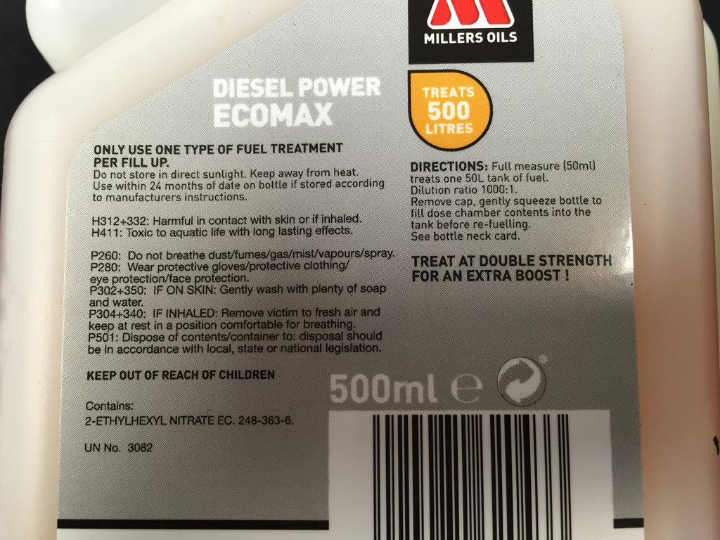 Millers Diesel Power Ecomax Fuel cleaner Additive treatment 500ml
