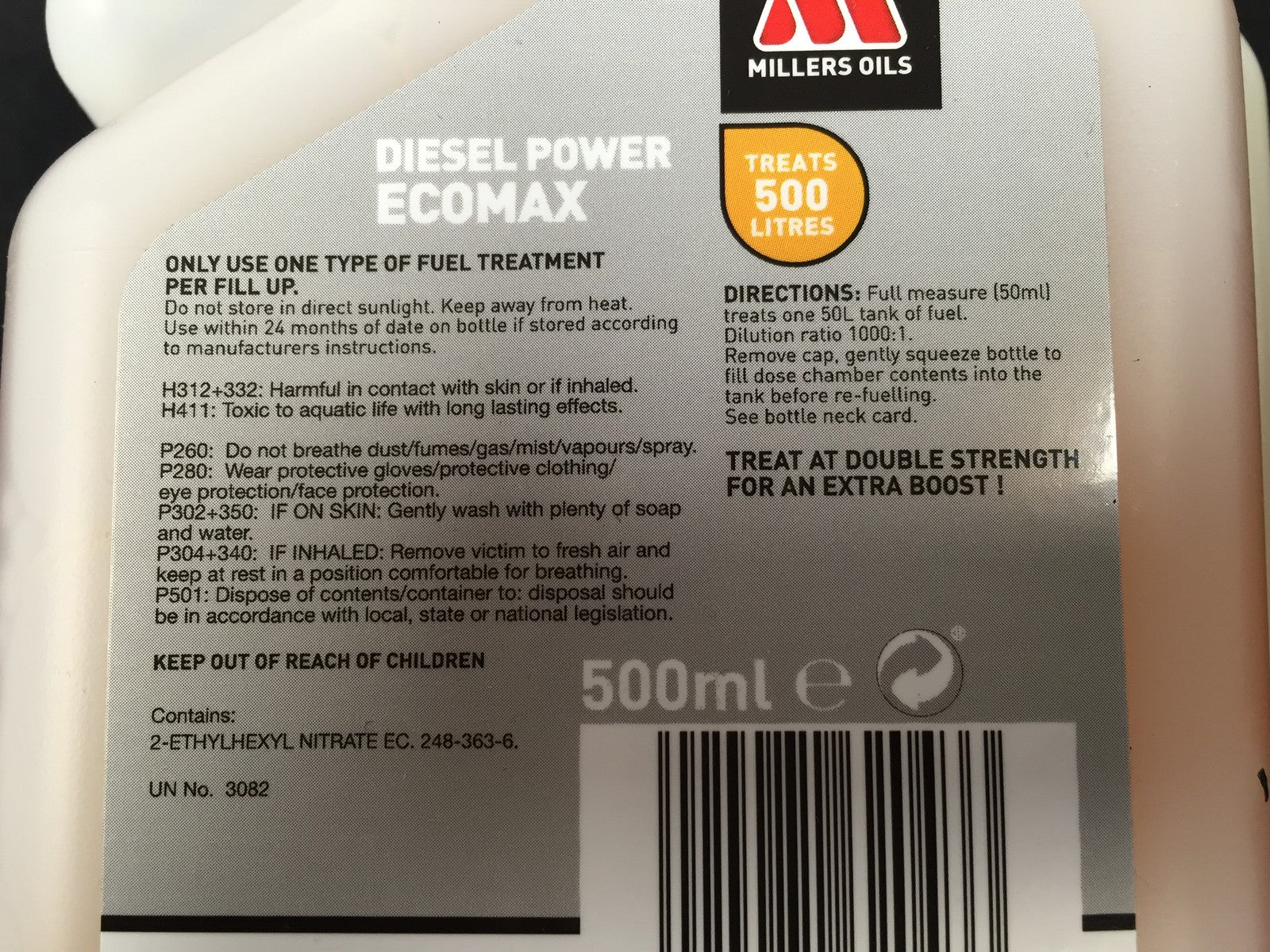 Millers Diesel Power Ecomax Fuel cleaner Additive treatment 500ml