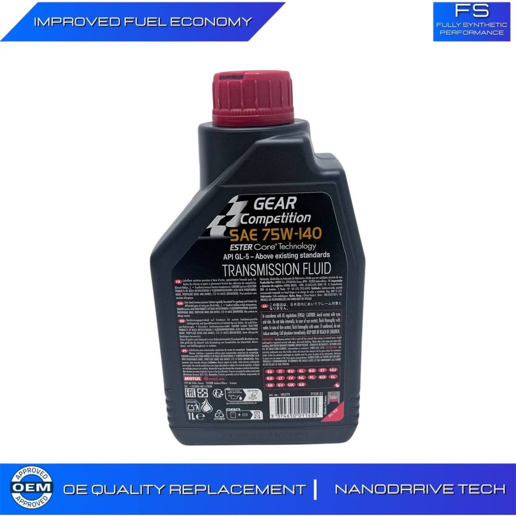 MOTUL GEAR COMPETITION SAE 75W140 1L MANUAL TRANSMISSION &amp; DIFF RACING FLUID OIL