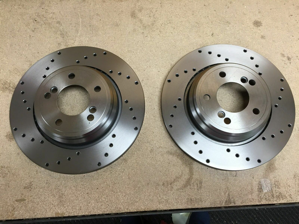 BMW 850Ci Z4 E85 E86 Z8 E52 750I E38 5.0 2 REAR BRAKE DISC CROSS DRILLED PAIR