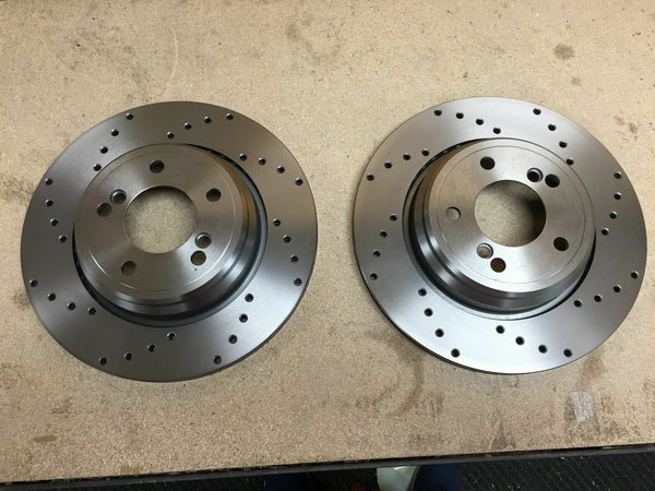 BMW 850Ci Z4 E85 E86 Z8 E52 750I E38 5.0 2 REAR BRAKE DISC CROSS DRILLED PAIR