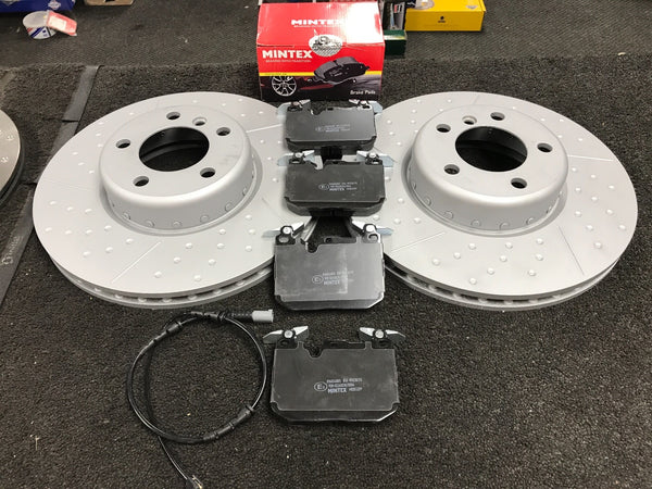 BMW 335D xDrive MSPORT F30 DIMPLED GROOVED MINTEX BRAKE DISC BRAKE PAD FRONT 