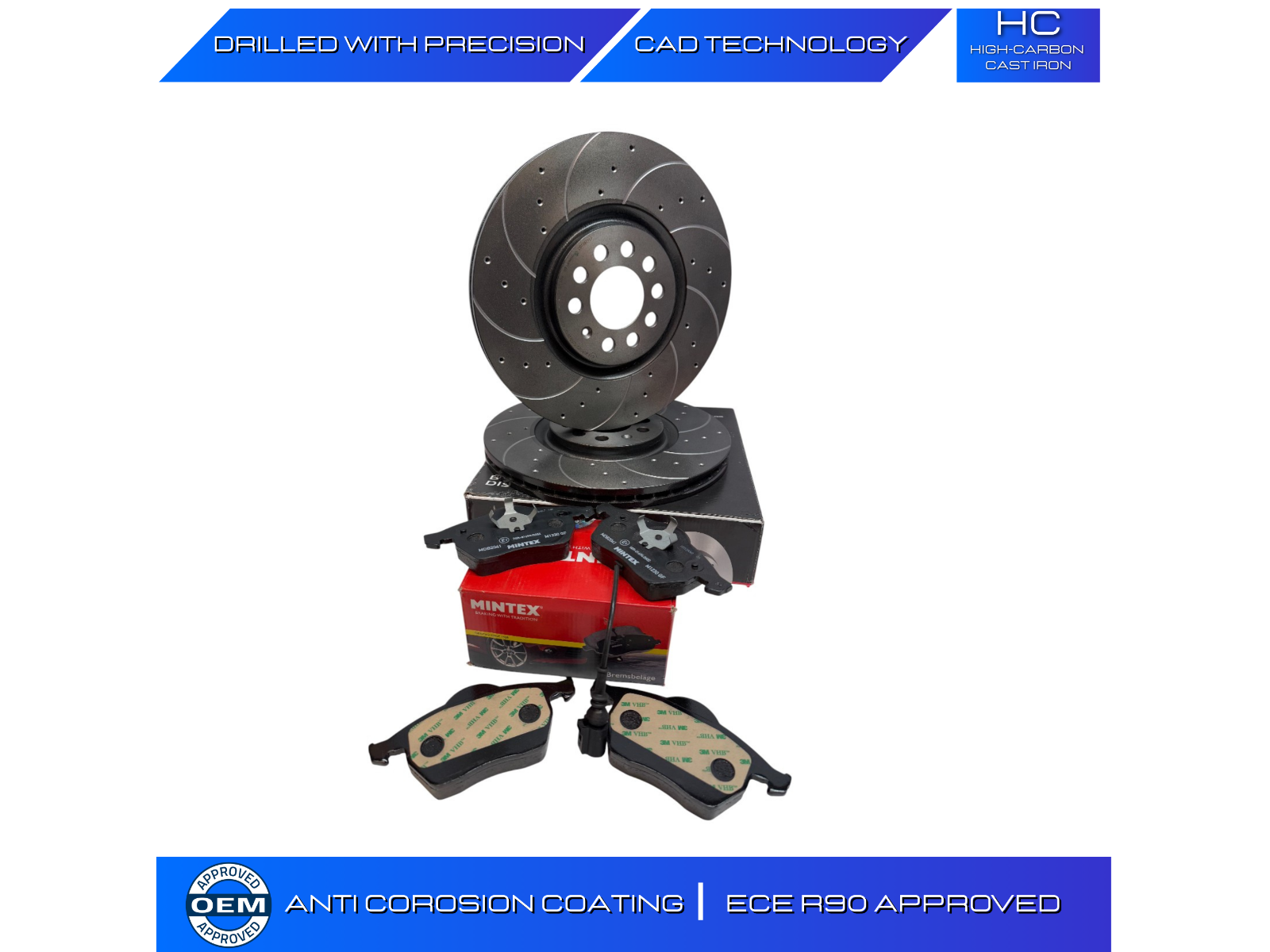 VW GOLF MK4 2.3 V5 4MOTION DRILLED GROOVED BRAKE DISC MINTEX PAD FRONT REAR