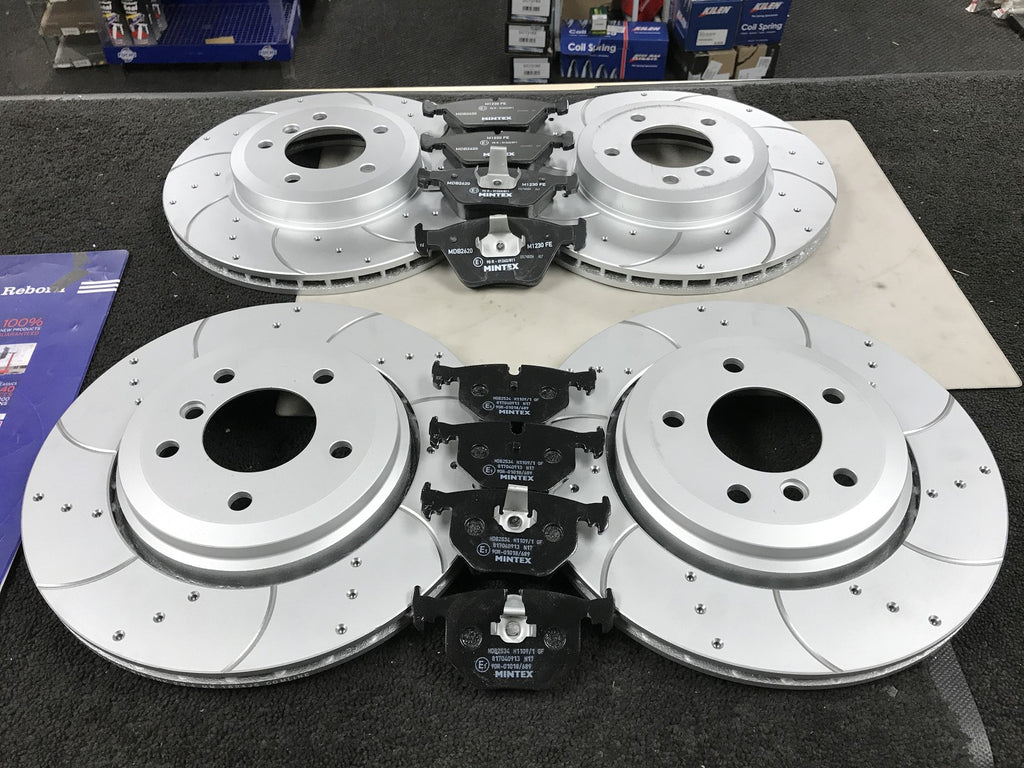 BMW F07 F10 F11 F12 DRILLED GROOVED BRAKE DISC MINTEX BRAKE PAD FRONT REAR