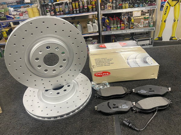 ATECA FORMENTOR LEON CUPRA 5F ST SC FRONT CROSS DRILLED BRAKE DISC PADS 340M