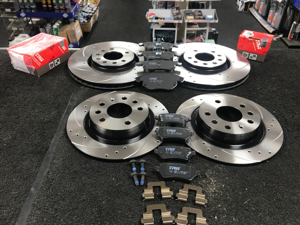 ZAFIRA SRI 16V MK2 B BRAKE DISCS CROSS DRILLED GROOVED WITH TRW PADS FR RR