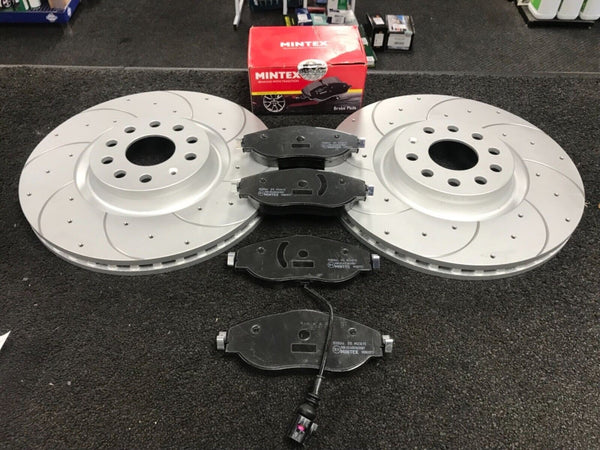 2 DRILLED GROOVED BRAKE DISC BRAKE PADS GOLF R MK7 7.5 TIGUAN A3 Q3 LEON