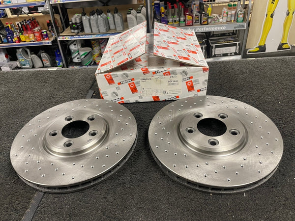 JAGUAR S TYPE XJ6 XJ8 X350 PERFORMANCE CROSS DRILLED BRAKE DISC 320MM  X2