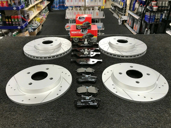 FOR FORD FIESTA ST MK7 FRONT REAR CROSS DRILLED GROOVED  BRAKE DISCS PADS