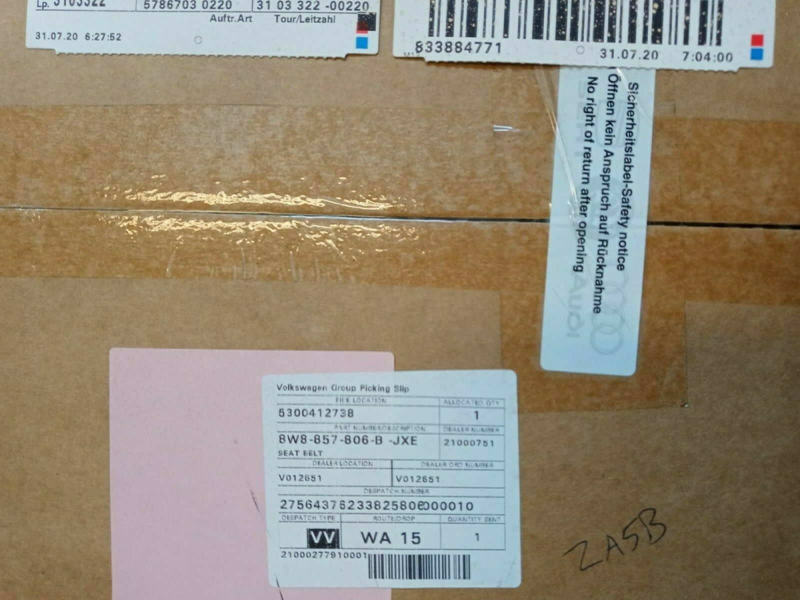 AUDI A5 2017ON REAR SEAT BELT RH RIGHT SIDE 8W8857806BJXE*GENUINE*