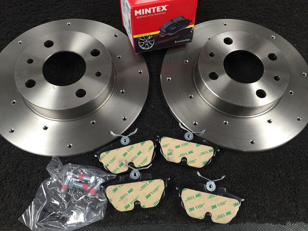  FOR FIAT COUPE 20V TURBO BRAKE DISC REAR CROSS DRILLED BRAKE PADS MINTEX 