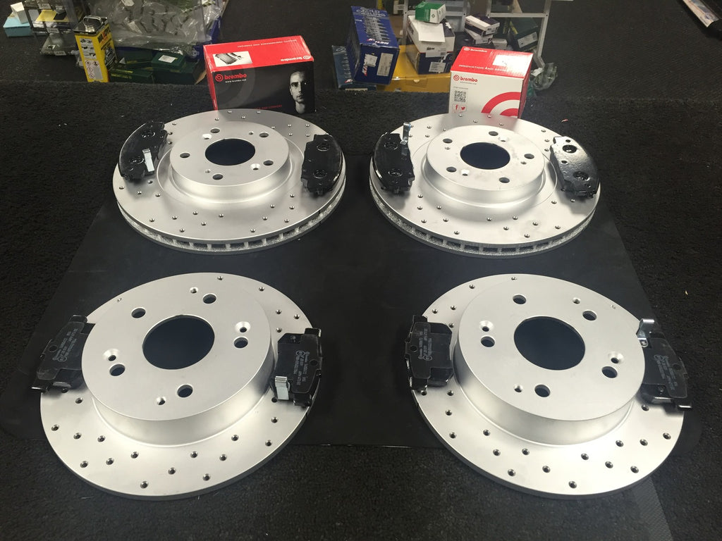 FOR  CIVIC 2.0 TYPE R EP3 SPORT DRILLED DISCS DISC & BREMBO BRAKE PAD PADS F+R