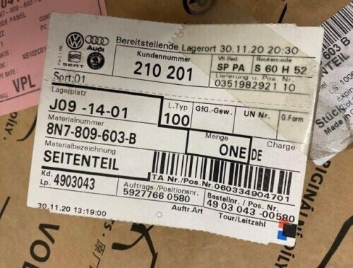 AUDI TT COUPE ROADSTER 8N 1999-06 LEFT NS OUTER WING QUARTER PANEL 8N7809603B