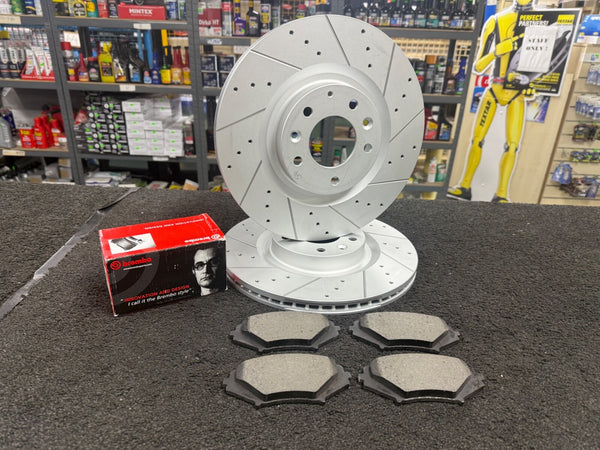 FOR MAZDA RX8 DRILLED GROOVED BRAKE DISCS BREMBO PADS FRONT