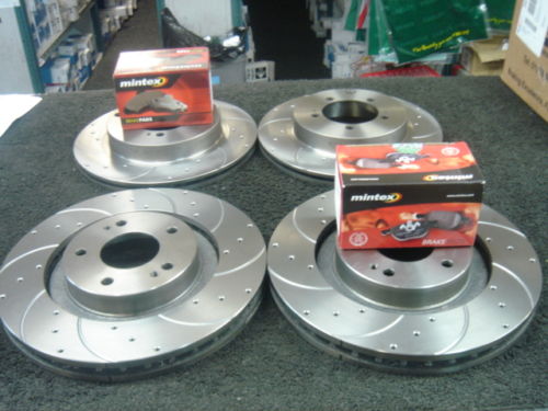 FOR MITSUBISHI GTO TURBO CROSS DRILLED GROOVED BRAKE DISC & PADS FRONT REAR