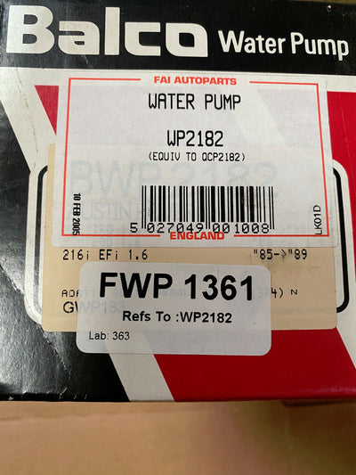 1 X BALCO WATER PUMP FOR ROVER 216 MAESTRO MONTEGO WP2182