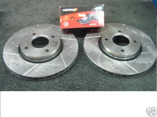 FORD  COUGAR V6 24V  DRILLED GROOVED FRONT BRAKE DISCS MINTEX BRAKE PAD