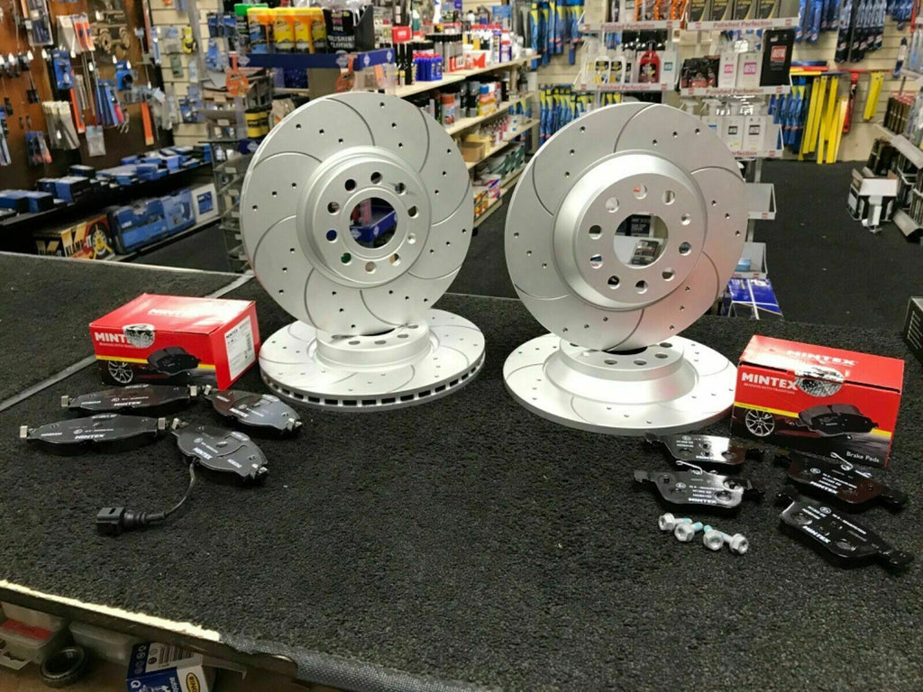 FOR AUDI A3 TFSI SPORT 2012-21 BRAKE DISC CROSS DRILLED GROOVED BRAKE PAD