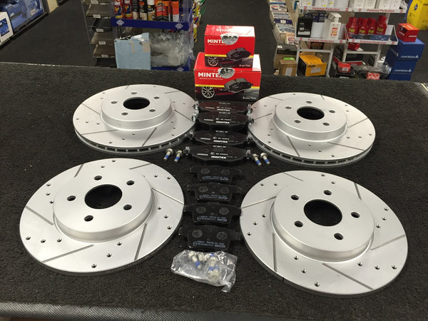 FOR JAGUAR X TYPE SPORT BRAKE DISC DRILLED GROOVED MINTEX PADS FRONT REAR SETS