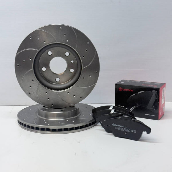 FOR FORD MONDEO VIGNALE TDCI (MK5 (CD391)) FRONT DRILLED GROOVED DISC BREMBO PAD
