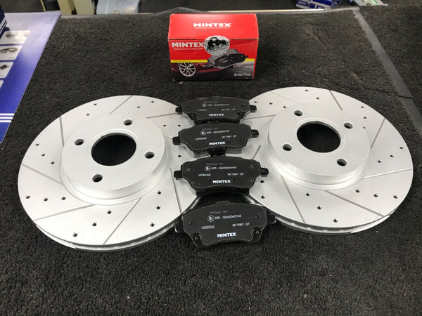 FOR FIESTA MK7 1.4 1.5 1.6 TDCi BRAKE DISC CROSS DRILLED FRONT BRAKE PADS 258MM