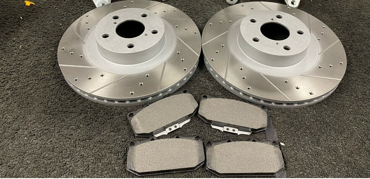 FOR SUBARU IMPREZA WRX 2.0 2.5 TURBO FRONT GROOVED BRAKE DISCS BREMBO PADS 4 POT