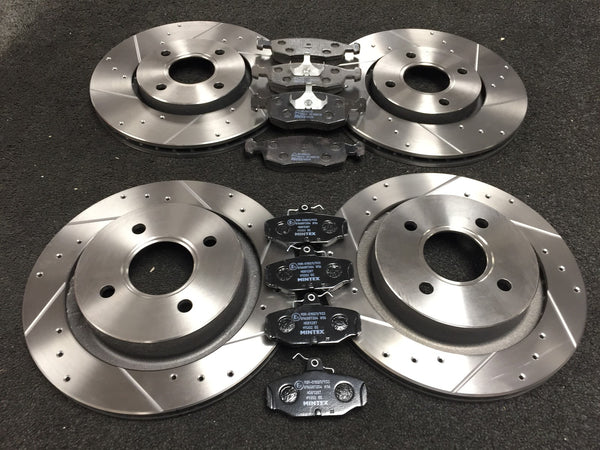 FOR FORD ESCORT RS COSWORTH CROSS DRILLED GROOVED BRAKE DISC BRAKE PADS