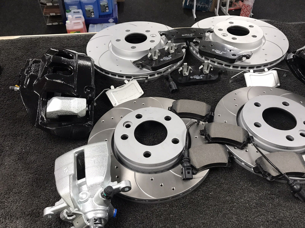VW TRANSPORTER BRAKE DISC PAD DRILLED GROOVED FRONT BIG BRAKE CALIPER KIT BLACK