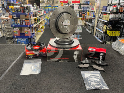 BMW 3 E46 BREMBO DRILLED GROOVED BRAKE DISC PAD REAR HAND BRAKE SHOES REAR 