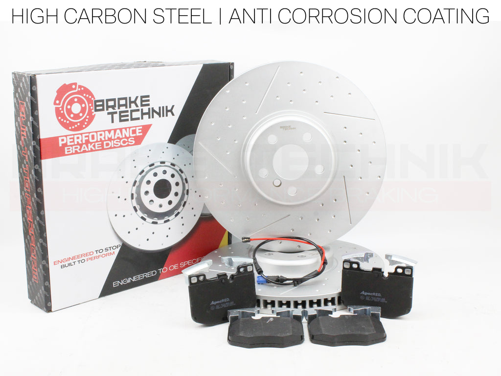 FOR BMW I4 EDRIVE40 RWD G26 2021- FRONT REAR PERFORMANCE DIMPLE AND GROOVED BRAKE DISCS AND PREMIUM BRAKE PADS & SENSORS