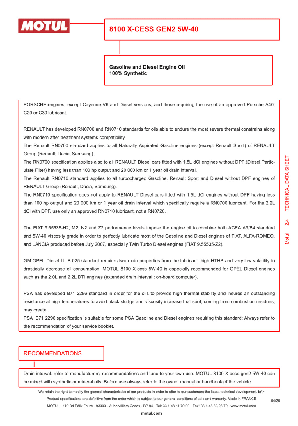 PREMIUM MOTUL 8100 X-Clean GEN2 5W40 C3 Fully Synthetic Engine Oil 6L 109762