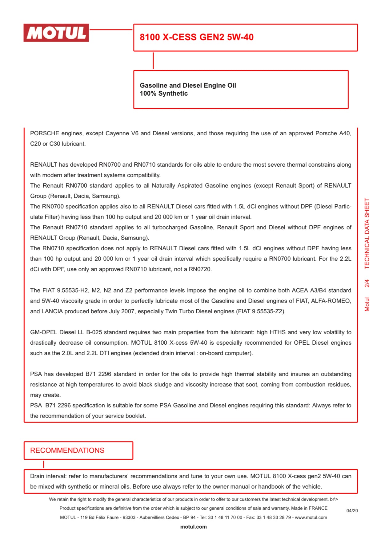 PREMIUM MOTUL 8100 X-Clean GEN2 5W40 C3 Fully Synthetic Engine Oil 6L 109762