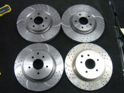 FOR NISSAN 350z 350 z G35 FRONT REAR DRILLED GROOVED BRAKE DISCS + PADS