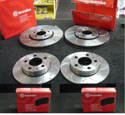 VW GOLF MK4 280 mm 232 mm BRAKE DISC BREMBO DRILLED GROOVED  PADS FRONT REAR