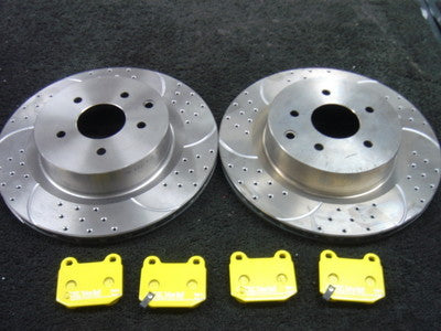 FOR NISSAN 350Z REAR BRAKE DISC  DRILLED GROOVED EBC YELLOW STUFF BRAKE PAD REAR